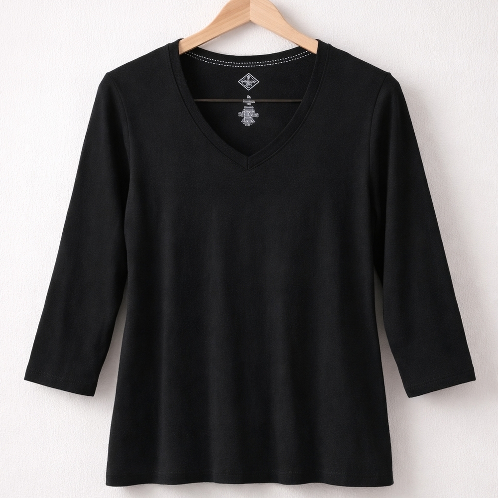 #224 St. John's Bay Black V-Neck Long Sleeve Shirt Women's XL
